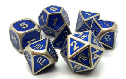 Elven Forged - Metallic Blue: Old School 7 Piece DnD RPG Metal Dice Set